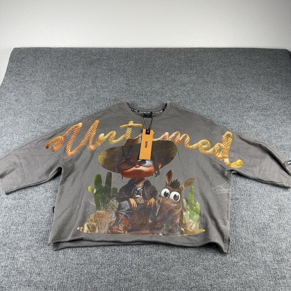 Switch Sweatshirt Mens XL Gray Untamed Western Cowboy Donkey Graphic Pullover